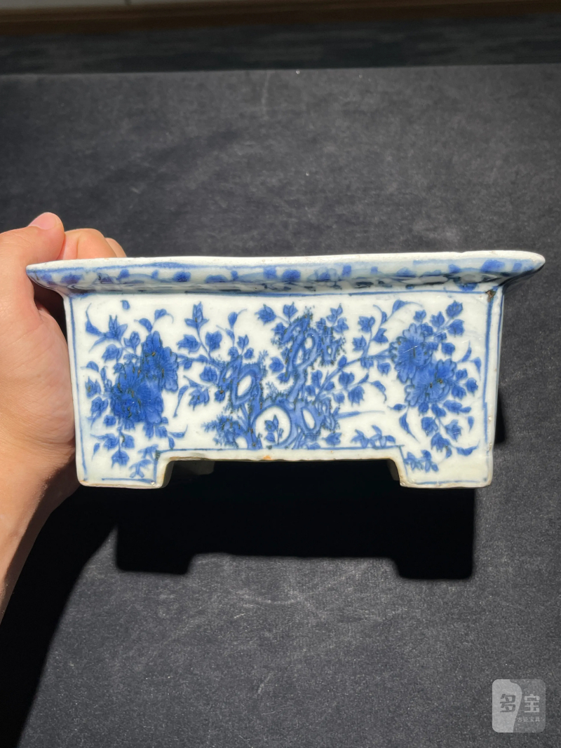 明晚期 青花花卉纹四方花盆 - 图4